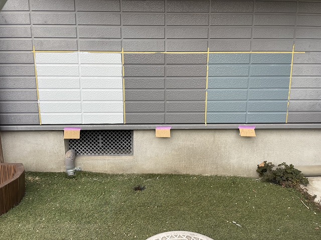 サイディング外壁塗装工事の試し塗りによるイメージ確認