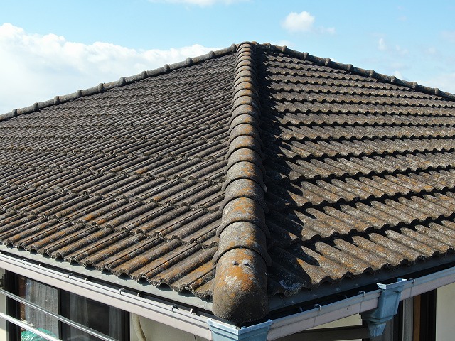 住宅モニエル瓦屋根に苔の繫殖を確認した無料点検