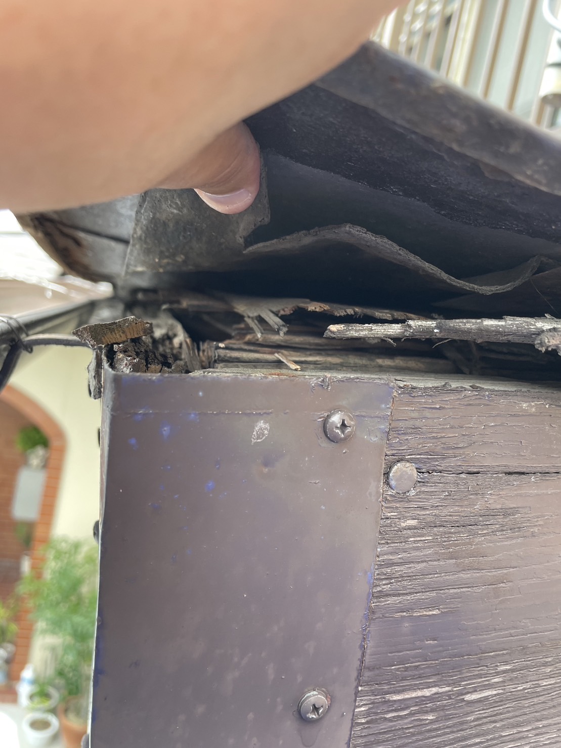 下屋根の木材が腐食